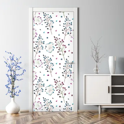Produktbild von Dekorative Türaufkleber Raumdekoration selbstklebend Klebefolie Türposter Zarte Blumen 85 x 200 cm