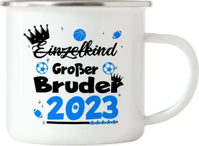 Produktbild von Einzelkind Wird Großer Bruder 2023 Emaille Tasse Ankündigung Schwangerschaft Bruder Fußball Babynews