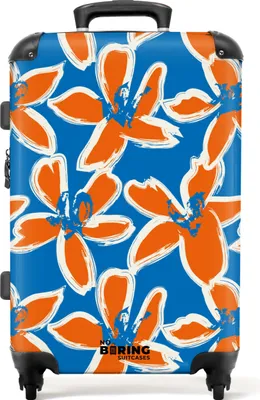 Produktbild von NoBoringSuitcases.com® Großer Koffer - Blau mit orangefarbenen Blumen - Kombinationsschloss TSA - Hartschalen Trolley 4 Rollen - 72 liter - Reisekoffer - 66 cmKoffer Mittelgroß 67x43x25 cm, 72L,
