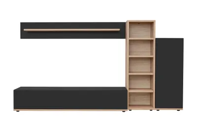 Produktbild von CECILIA Wohnzimmerwand mit LED-Beleuchtung – Kaschmir / Eiche (Artisan) / Schwarz