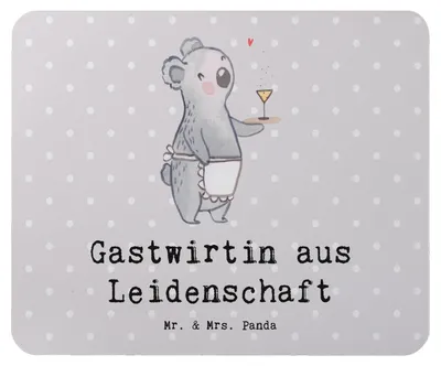 Produktbild von Mr. & Mrs. Panda Mauspad Gastwirtin Leidenschaft - Grau Pastell - Geschenk, Bar, Gaststätte, Mousepad, Kneipe, mousematte, computermatte, pc mausunterlage, Mouse Pad