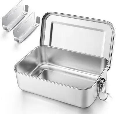 Immagine prodotto di Contenitore per il pranzo per bambini e adulti con scomparti, contenitore in acciaio inossidabile e bento box, con divisorio rimovibile, ideale per picnic, scuola e viaggi, a tenuta stagna e lavabile in lavastoviglie, 1400 ml