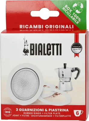 Produktbild von Bialetti Ersatzteilset 1 Filterplatte und 3 Dichtungsringe 6 Tassen, silber/weiß, 4-teilig (1 Set)
