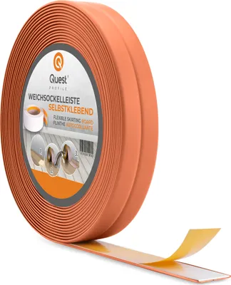 Produktbild von QUEST Weichsockelleiste selbstklebend 10x10mm, 5m mm, PVC-Kunststoff, Schaumklebeband, für Küche und Bad, Dichtungsband, Ziegel