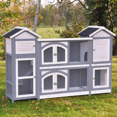 Produktbild von XXL Kleintierstall grau weiß 189x43x127 cm