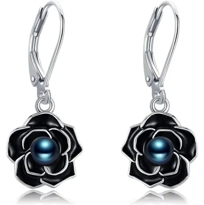 Immagine prodotto di Orecchini a forma di fiore di ciliegio/rosa, in argento sterling 925, con chiusura a leva, pendenti, disponibili in oro bianco/oro rosa, diametro 12 mm