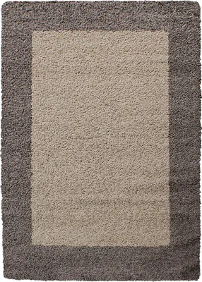 Image de Teppium Tapis Shaggy à Poils Longs avec Bordure Rond 160 cm Taupe, Bicolore, Doux et Moelleux, Design Moderne, Idéal pour Salon ou Chambre