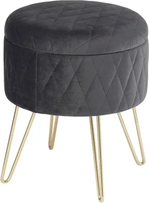 Immagine prodotto di Pouf Deluxe – Velluto – Grigio scuro – Con vano contenitore – Design 2 in 1 – 31x31x36 cm