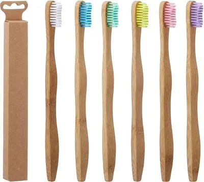 Produktbild von 6 Stück Bambus Zahnbürste Mittel Verschiedene Farben Holz Nachhaltig