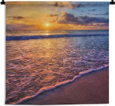 Produktbild von MuchoWow® Wandteppich Wandbehang Meer - Strand - Sonnenuntergang - Wolken - Horizont 90x90 cm Tapisserie Dekoration Wandtuch - Wandaufhänger