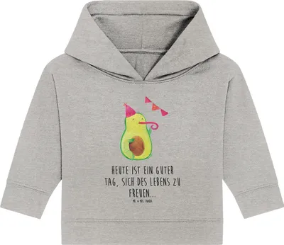 Produktbild von Mr. & Mrs. Panda Organic Baby Hoodie Avocado Party 24. - 36. Monat - Heather Grey - Geschenk, Happy Birthday, Kapuzenshirt, Geburtstag, Kapuzensweatshirt, Avocados