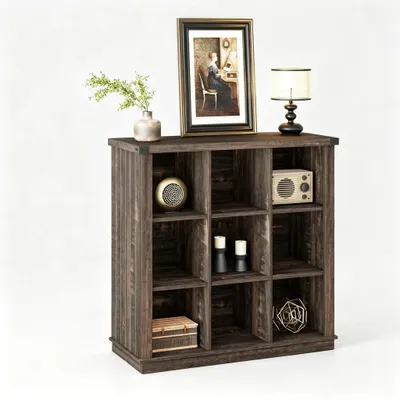 Productafbeelding van Boekenkast - Kubusvormig - 9 vakken - 3 planken - Hout - 95 x 35 x 95 cm - Antiekzwart