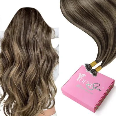 Produktbild von Haarextensions Echthaar Nanoring 35 cm Dunkelbraun mit Karamellblond