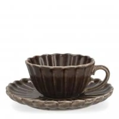 Immagine prodotto di H&H Set 6 Tazze Caffè Lotus Con Piattino In Stoneware Marrone Cc 120