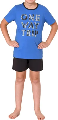 Produktbild von Farbenfroher Jungen Shorty Pyjama kurzarm Schlafanzug in cooler Optik - 505 703 ; hellblau , 164