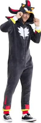 A person wearing a Shadow the Hedgehog costume.