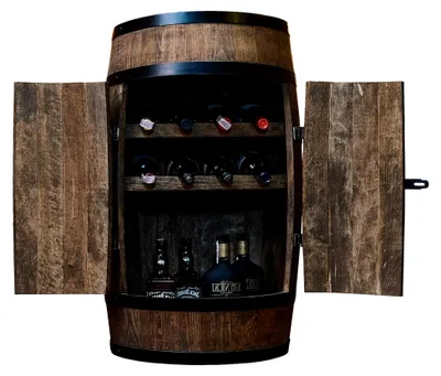 Produktbild von Weinfass Stehtisch mit Tür und Weinregal - Holzfass für die Weinbar - Fassmöbel 80 cm (Wenge)