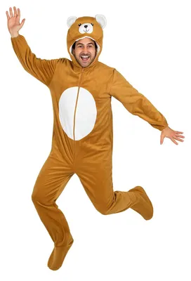 Produktbild von Foxxeo Bären-Kostüm für Erwachsene – Kuscheliger Tierkostüm Overall mit Kapuze und Reißverschluss, ideal für Karneval, Fasching, Halloween & Mottopart