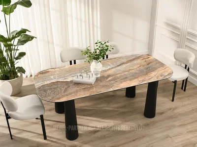 Obrázek produktu pro Designový jídelní stůl LENRIX - hnědý mramor / černý