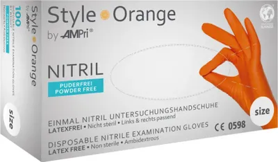 Produktbild von STYLE ORANGE, Nitril-Untersuchungshandschuh, puderfrei, orange, Gr. S | Box (100 Stück)
