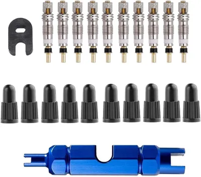 Produktbild von Ventilkern Set, 10 Presta Ventileinsätze, 10 Ventildeckel, Ventilschlüssel für Fahrradventile