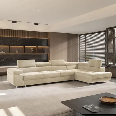 Produktbild von Masseno Ecksofa VICENTE mit Schlaffunktion L-Form, Sofa mit Bettkasten, Wohnzimmersofa, Couch, Soffa, Bettsofa, Couchgarnitur- Creme, MONOLITH 04