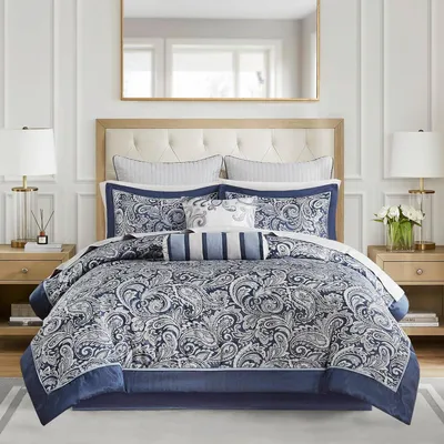 Productafbeelding van Park Gezellige dekbed, Faux Zijde Jacquard Paisley Design, Polyester, Navy Biab 12 stuks, King