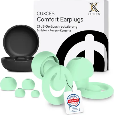 Produktbild von CUXCES Noise Cancelling Ohrstöpsel zum Schlafen, für Konzerte & Flugzeug | 4 Größen | Türkis