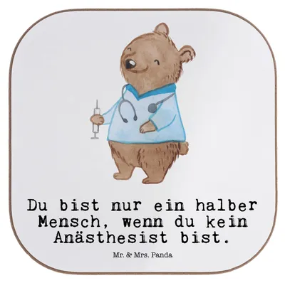 Produktbild von Mr. & Mrs. Panda Untersetzer für Gläser Anästhesist Herz - Weiß - Geschenk, Spruch, Tischuntersetzer, Krankenhaus, Coaster, Studium, Anästhesie, Holzuntersetzer, Tasse