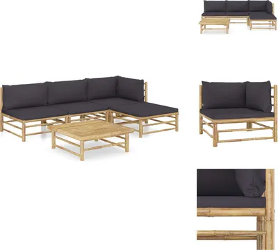 Produktbild von vidaXL 5-tlg. Garten-Lounge-Set mit Dunkelgrauen Kissen Bambus -  Gartenmöbel-Sets