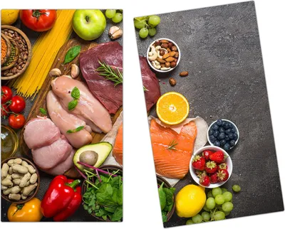 Produktbild von Spritzschutz Herdabdeckplatte Schneidebrett aus Glas Verschiedenes Essen 2-Teilig (60x52cm)