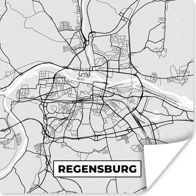 Produktbild von MuchoWow® Poster Deutschland - Karte - Regensburg - Karte - Stadtplan 50x50 cm - Wohnzimmerdekoration
