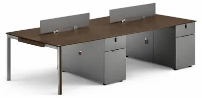 Produktbild von Moderner Bürotisch mit Doppel-Arbeitsplatz aus Holz und Metall