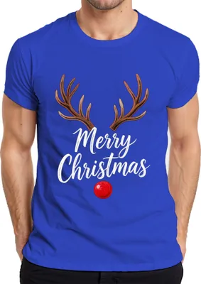 Produktbild von Merry Christmas Rentier Rudolph Geweih rote Nase Weihnachten Herren T-Shirt, Blau, S