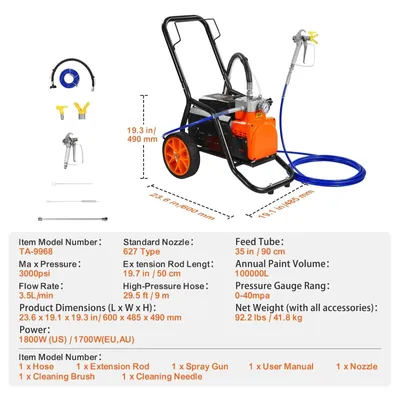 Obrázek produktu pro Stříkací pistole bez vzduchu - Stříkací zařízení - Elektrická stříkací pistole - 1700 W - 3000 PSI - Stříkací zařízení s membránovým čerpadlem