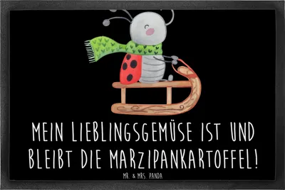Produktbild von Mr. & Mrs. Panda Schmutzfangmatte Smörle Rodeln 50 x 75 cm - Schwarz - Geschenk, Winter, Bodenvorleger, Weihnachten, Schmutzmatte, Fussmatte, Sauberlaufmatte, Marzipan