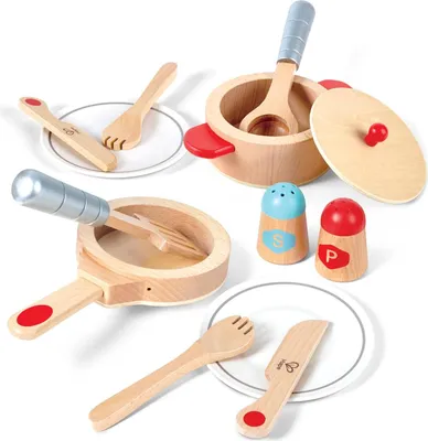 Produktbild von Hape Koch- & Servierset 13-teiliges Kochset mit Zubehör aus Holz 3+ Küche