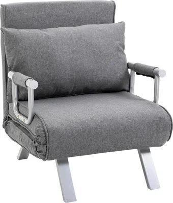 Produktbild von 3 in 1 Schlafsessel Klappbar Schlafsofa mit Bettfunktion Verstellbarer Rückenlehne Kissen Gästebett in Leinenoptik, Relaxsessel Klappsessel für Wohnzimmer Schlafzimmer 65 x 69 x 80 cm Hellgrau