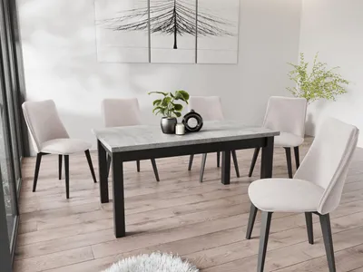 Produktbild von Moderner Rechteckiger Ausziehbarer Esstisch - Platzsparend - Schwarze Holzbeine - 160 bis 240 cm - Hergestellt in EU - 160 x 90 cm - Grau Beton