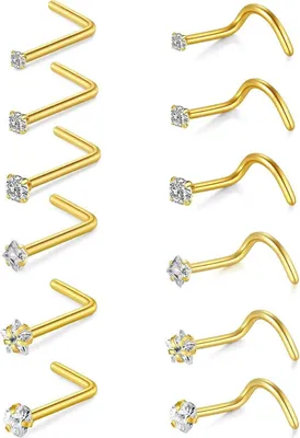 Obrázek produktu pro Piercing do nosu 18G 20G 22G zirkony s kamínky chirurgická ocel zlaté stříbro