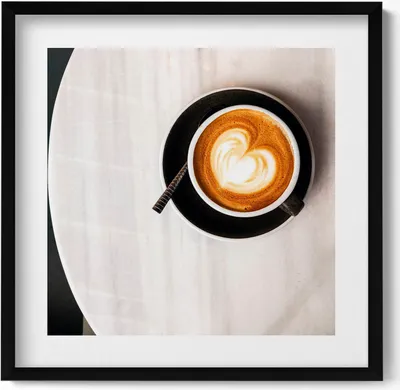 Produktbild von Tasse Kaffee mit einem Herz– Wandbild mit Rahmen – Gerahmtes Bild  – Wanddekoration – 50x50 cm –  Schwarz Rahmen