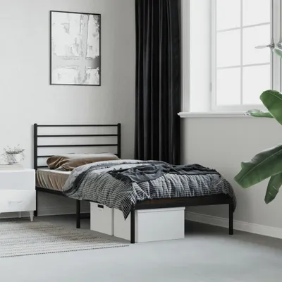 Produktbild von The Living Store Bettgestell mit Kopfteil Metall Schwarz 100x190 cm