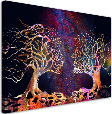 Produktbild von Leinwandbild Abstraktion eines Kusses zwischen zwei Bäumen 60x40 Feeby Violett bild für die wand bereit zum aufhängen