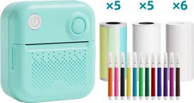 Obrázok produktu pre Mini termotlačiareň, BT tlačiareň na okamžité fotografie, so 6 kotúčmi termálneho papiera + 5 kotúčmi samolepiaceho termálneho papiera + 5 kotúčmi farebných termálnych štítkov + 12 značiek