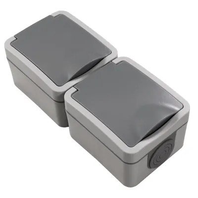 Obrázek produktu pro Vlhkotěsná dvojitá zásuvka McPower ''Fix'', připojení zástrčkou, 250V/16A, IP54, povrchová montáž