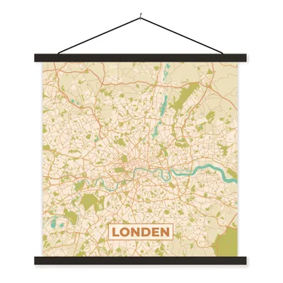 Produktbild von MuchoWow® Textilposter London - Stadtplan - Vintage - Karte 90x90 cm mit schwarzem Rahmen - Magnetisches