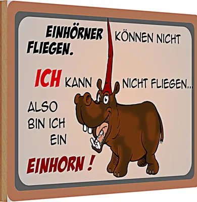 Produktbild von Holzschild Spruch Tiere 30x20cm kann nicht fliegen bin Einhorn