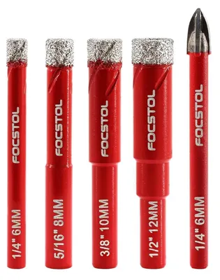 Immagine prodotto di Set di punte da trapano diamantate, 5 pezzi: 6/8/10/12 mm, più una punta da trapano in metallo duro da 6 mm, per Vetroceramica, porcellana, marmo e granito