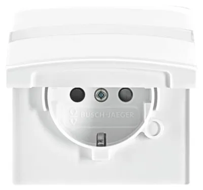 Imagen del producto de Enchufe Schuko universal BJ UPWG, modelo EUGKBN-34-101, con tapa abatible y placa de color blanco alpino
