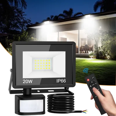 LED-Strahler 20 W mit Bewegungsmelder, IP66, kaltweiß, Fernbedienung
